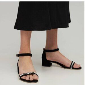 XYD Black Pearls Open Toe Strappy Low Block Heel Sandal Ankle Strap with Buckle